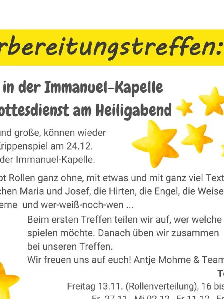Vorbereitung Krippenspiel Immanuel-Kapelle