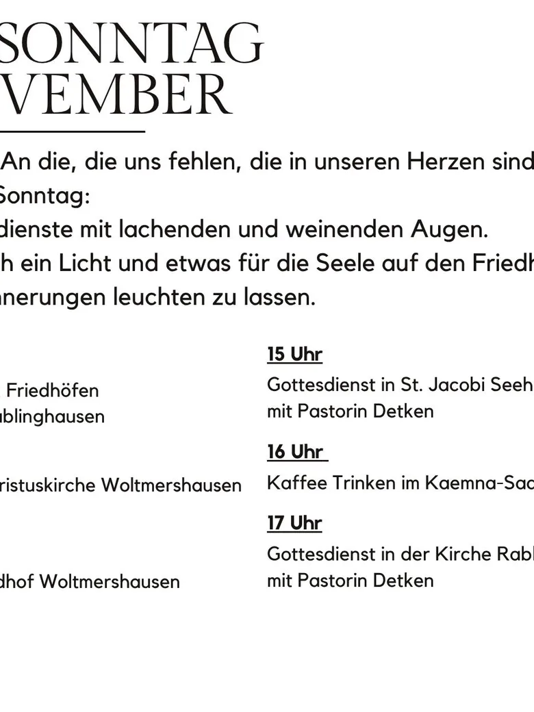 BEIM NAMEN - Gottesdienst am Totensonntag