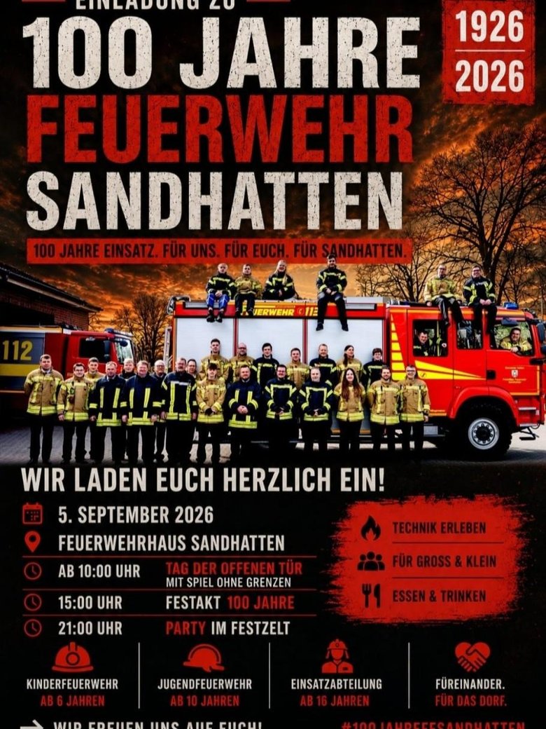 100-jähriges Jubiläum der Freiwilligen Feuerwehr Sandhatten